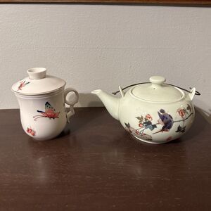 Teavana Sakura Tea Pot and Tea Cup w Strainer Fine Porcelain China DO NOT MATCH